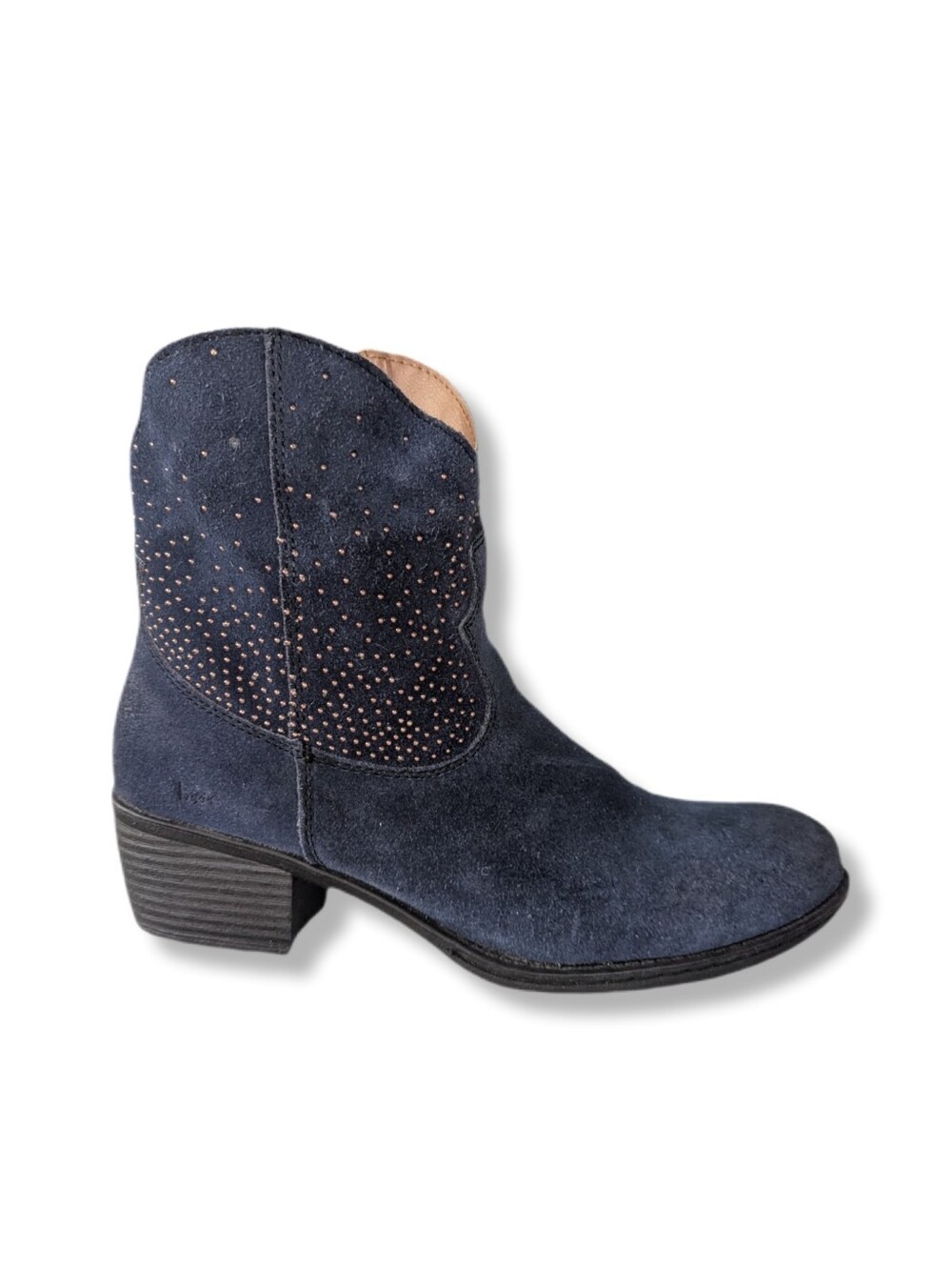 BOC Women's Blue Suede Stud Detail Western Ankle Boots
